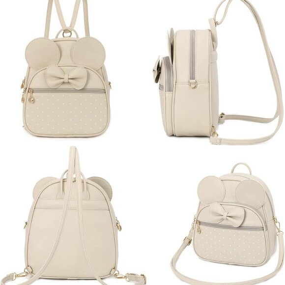 Girls Mini Backpack Bowknot Polka Dot Cute Daypacks Convertible Shoulder Bag Pur - Picture 5 of 7